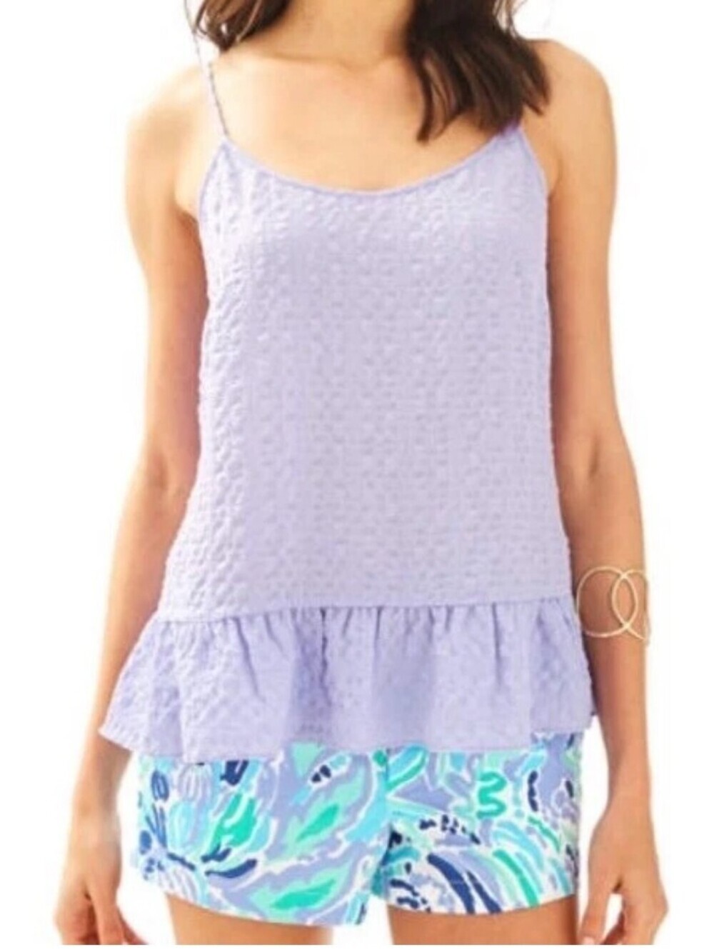 Lilly Pulitzer Coral Top Lilly's Lilac Lavender Ruffle Trim Cami Size XS.